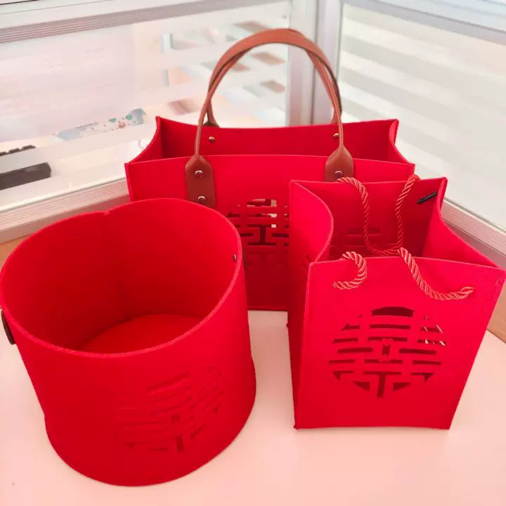 结婚礼品袋伴手礼喜事红色毛毡包伴郎手提便携袋厂家批发威腾毛毡
