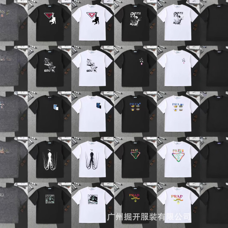 クロスボーダー 2025 夏のトレンドブランド P ファミリー新レタープリントラウンドネック Tシャツカジュアルファッショントレンド半袖男性と女性|undefined