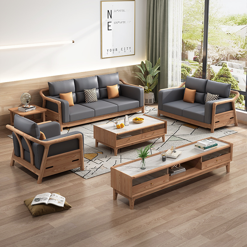 Nordic sofá de madera maciza combinación gran apartamento sala de estar muebles moderno minimalista muebles de madera ceniza sofá traje