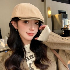 香港風街頭復古経典純色前進帽子男女秋冬コーデュロイベレー帽