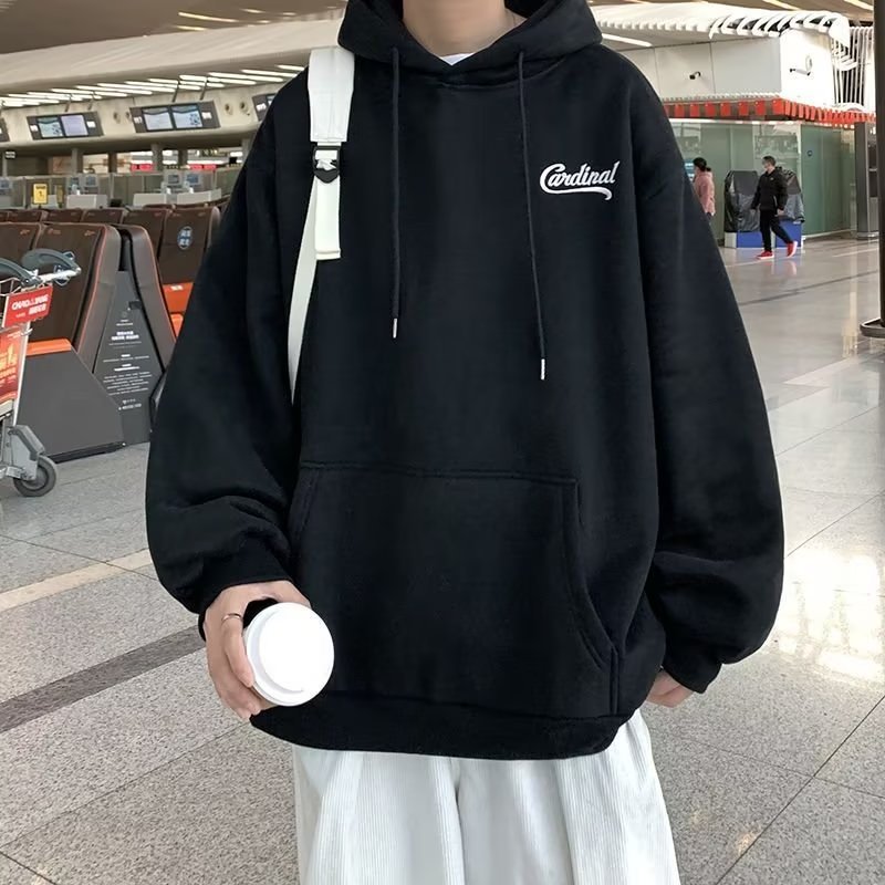 Pullover Hären Plüsch Kapuzen Fréijoer an Hierscht locker Moudelabel Buschtawendréck villsäitege Mantel 2023 nei_voghion.com