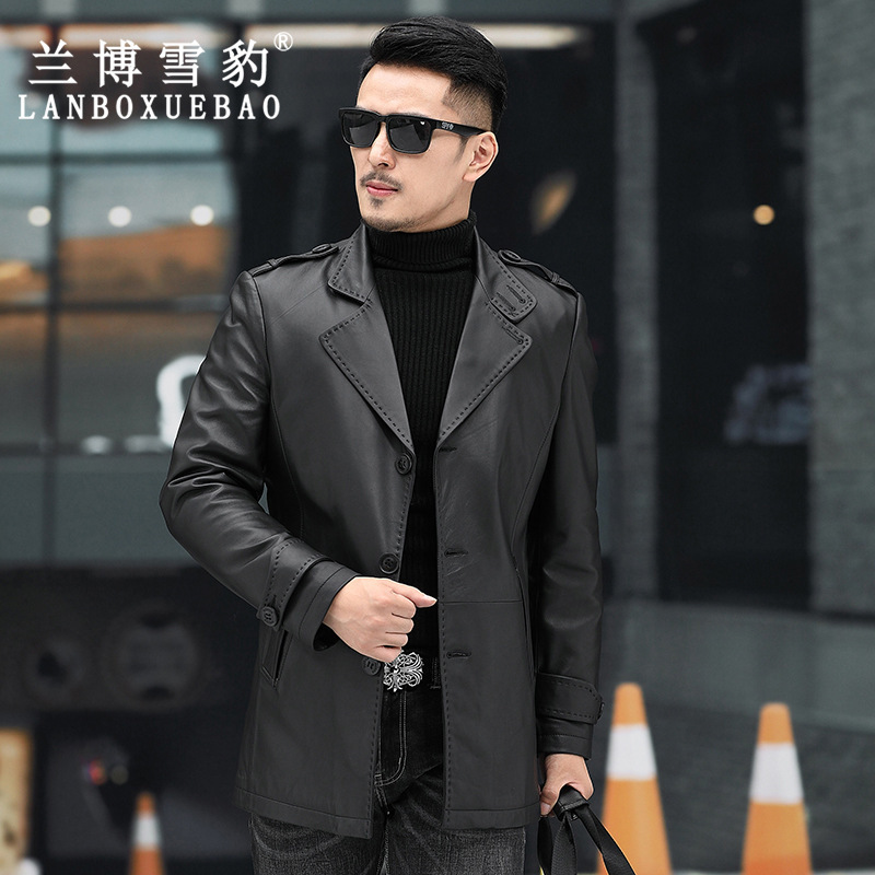 [Long-term available] factory direct men's leather suit Haining Leather jacket mid-length men's leather jacket