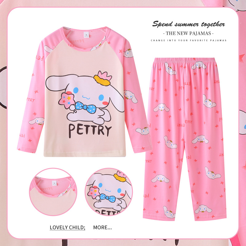 Pijamas de las niñas primavera y otoño manga larga delgada medio y grande niños lindos dibujos animados bebé niños princesa estilo homewear traje