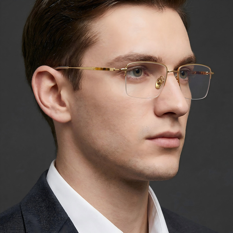 Natural Jade Series Pure Titanium Eyeglass Frames for Men, Business Half-Frame Opal Prescription Eyeglass Frames Wholesale 2409