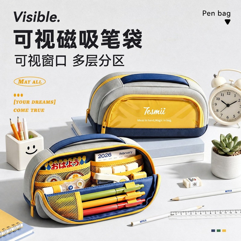 2026 New Model Stationery Box for Students, Vertical Large Capacity Pen Case, Simple and Stylish Pencil Box, Magnetic Pen Bag 2026 New Model Stationery Box for Students, Vertical Large Capacity Pen Case, Simple and Stylish Pencil Box, Magnetic Pen Bag