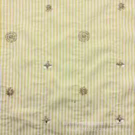 珠管绣条纹多色亮片刺绣面料女装童装连衣裙fabric辅料绣花布料