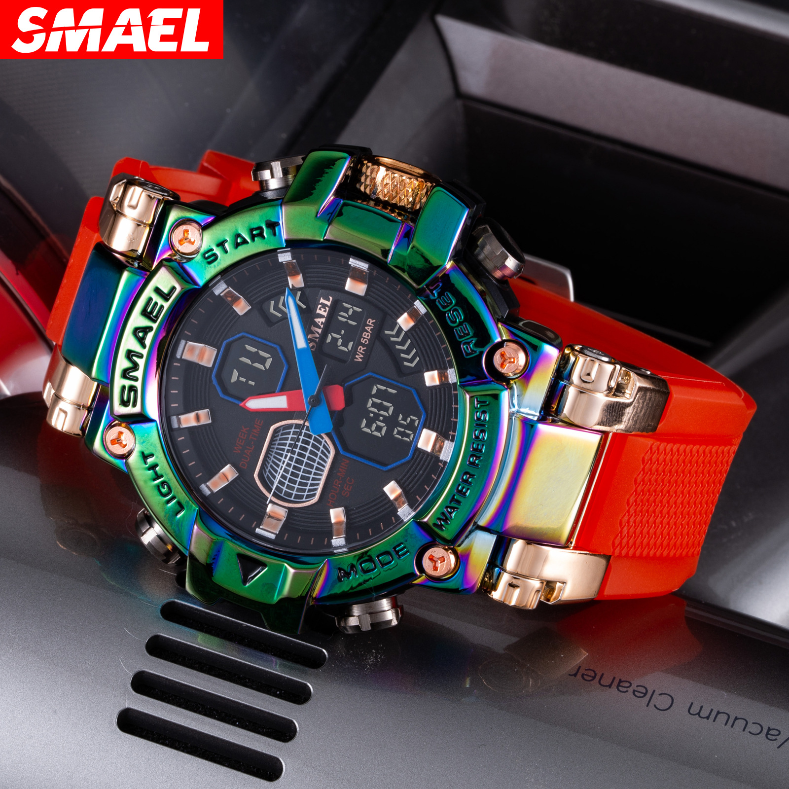 SMAEL 8027 Kleurrijk Legering Horloge Outdoor Sport Waterdicht Multifunctioneel Elektronisch Horloge voor Heren_voghion.com
