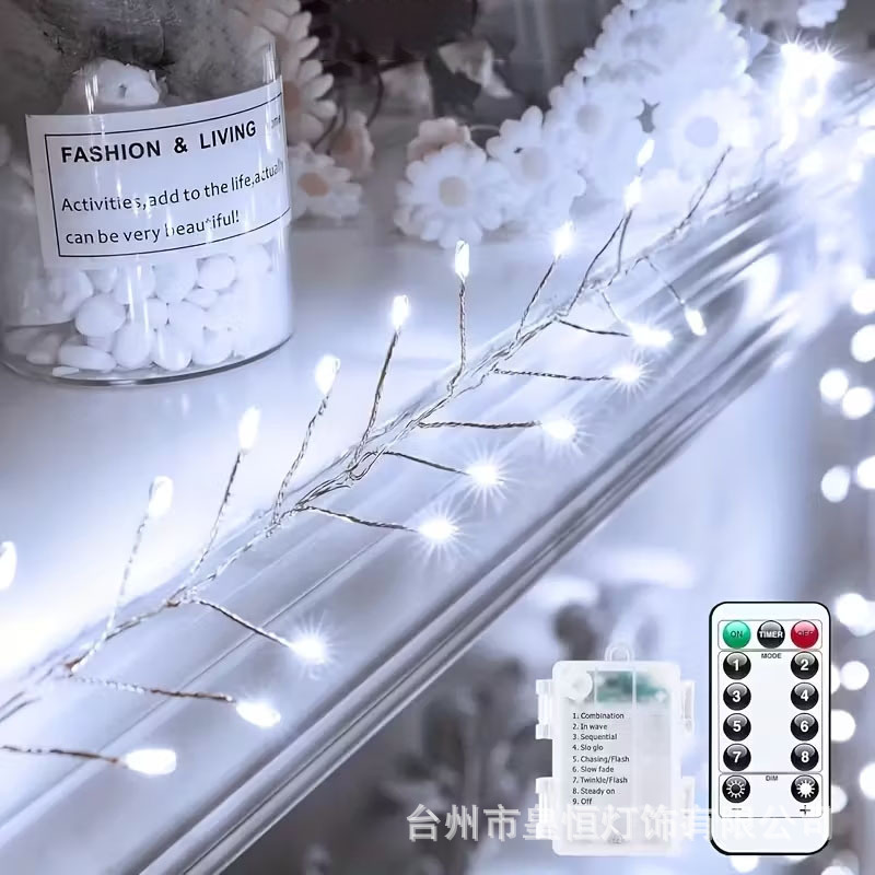 Caja de baterías LED transfronteriza cadena de lámpara de fuegos artificiales USB8 función lámpara de alambre de cobre Año Nuevo árbol riqueza atmósfera decoración