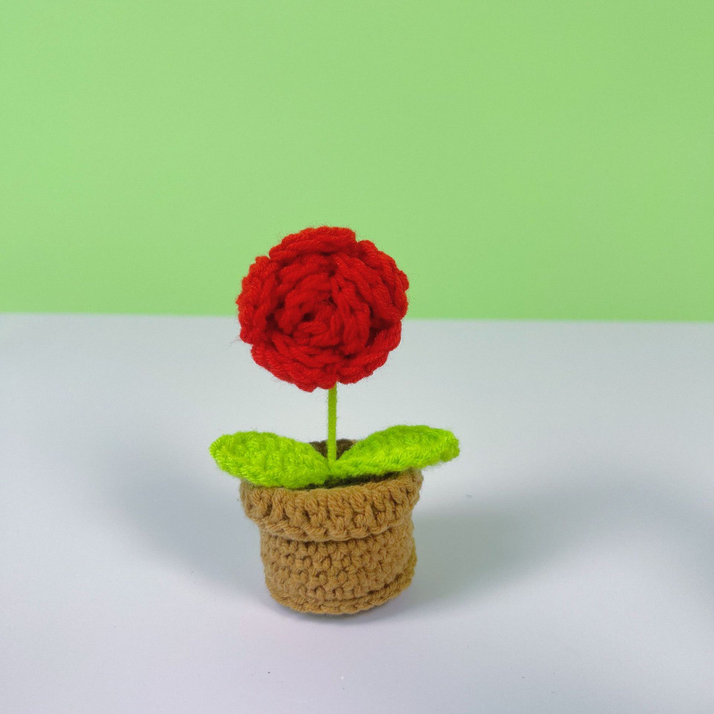 Lama tejida transfronteriza terminada, amor, planta en maceta, decoración de escritorio de estudio de flores artificiales, día de San Valentín, Navidad