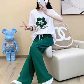 小香风休闲运动服套装女2026夏新款短袖t恤+阔腿裤时尚洋气两件套