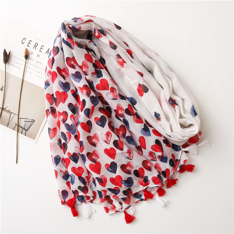 New Sweet Red Love Cotton And Linen Scarf display picture 4