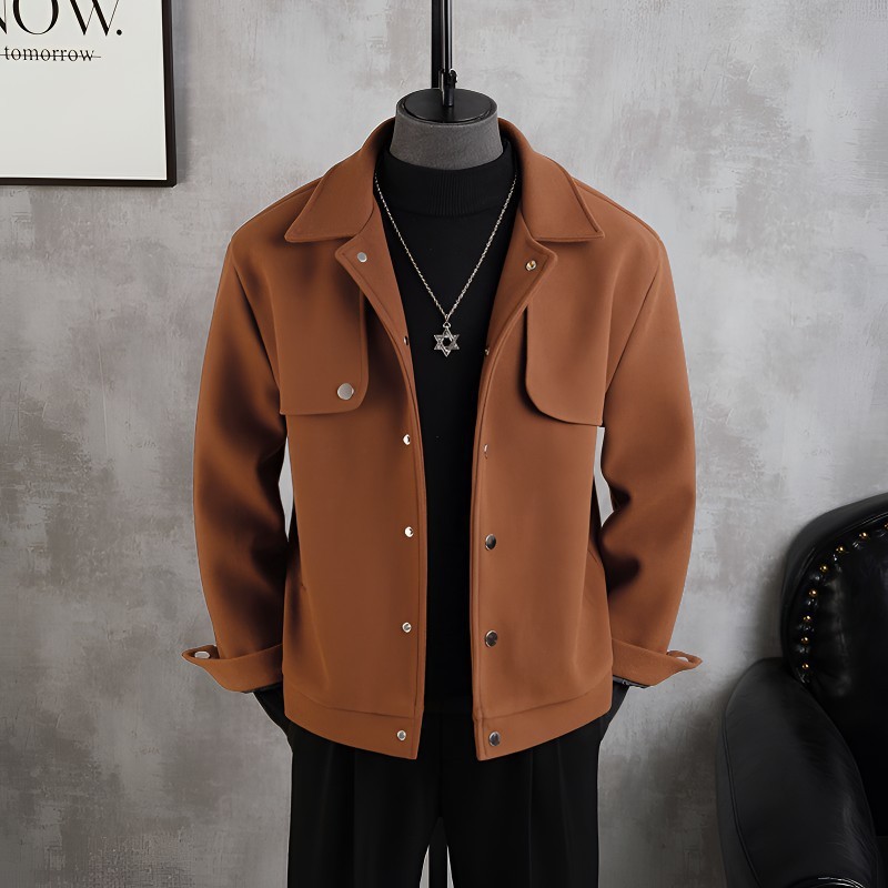 Trendy Autumn and Spring Camel Short Stylish High-End Men's Woolen Jacket Coat
