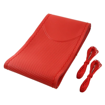 Steering wheel cover – universal handle cover - red-red-line-double-c-embossed-38cm