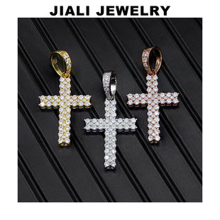 European and American Hip-Hop Moissanite Necklace S925 Silver Df Moissanite Design Cross Sweater Chain Pendant for Men and Women