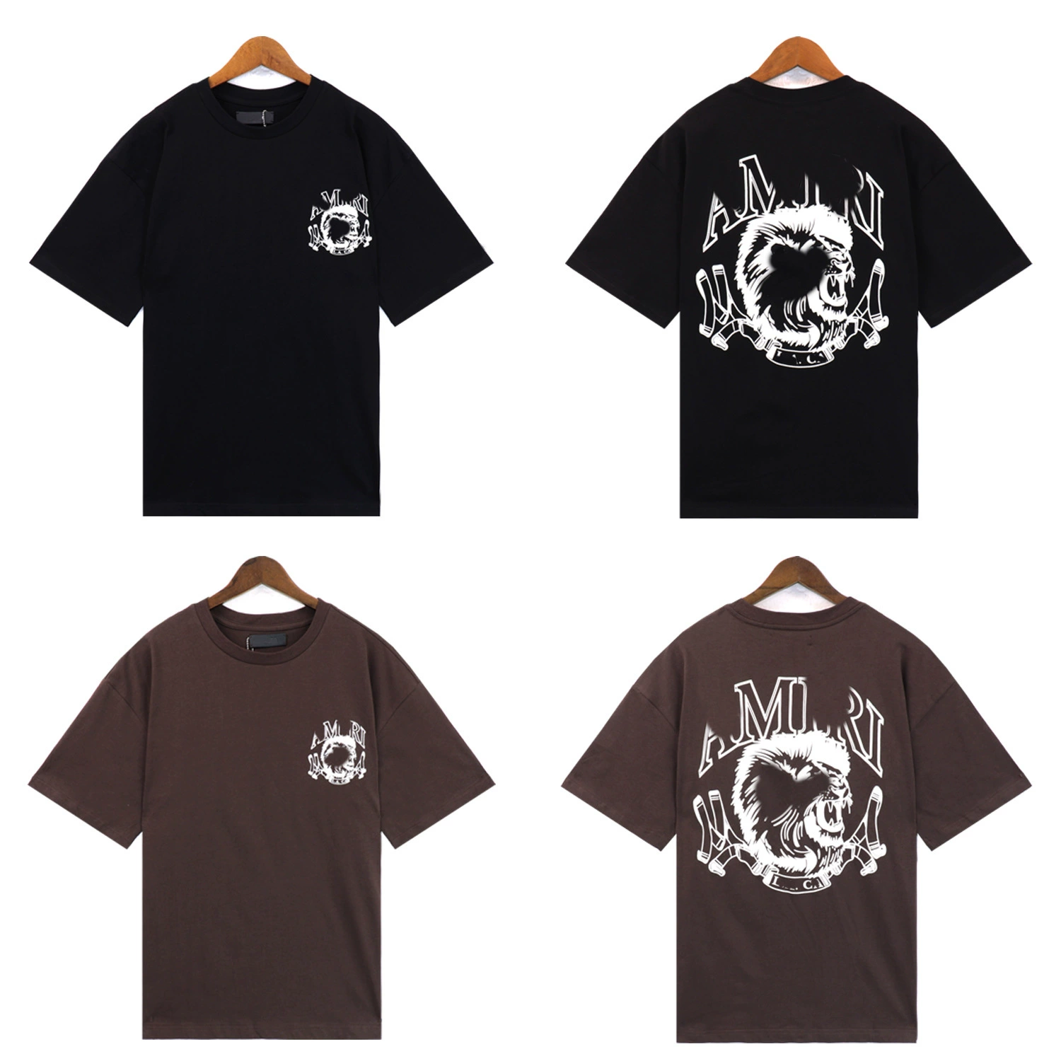 Американская повседневная футболка AMIRI буквенно-слоеный принт летом мужчины и женщины с круглым вырезом свободные спортивные короткие рукава