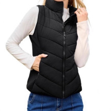 欧美跨境亚马逊女款棉马甲立领拉链口袋冬季厚实棉服背心女装外套