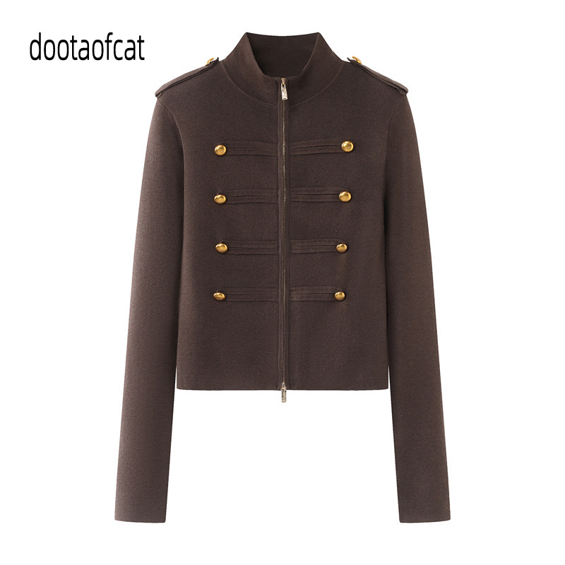 2026 Winter New Women's Designer Style Napoleon-Style Stand-Up Collar Sweater Short Knitted Cardigan Rk92801231 2026 Winter New Women's Designer Style Napoleon-Style Stand-Up Collar Sweater Short Knitted Cardigan Rk92801231