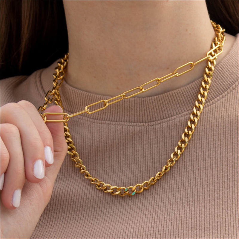 18g Weight PVD Coated Gold Plating Process 304 Stainless Steel Pendant Material Necklace Classification 304 Stainless Steel Chain Material 304 Stainless Steel Material Geometric Pattern Men's Gender Punk Style Chunky Chain Necklace Stainless Steel Simple Gold Color Women's Choker Fashion Accessory Geometric Pattern Jewelry 1