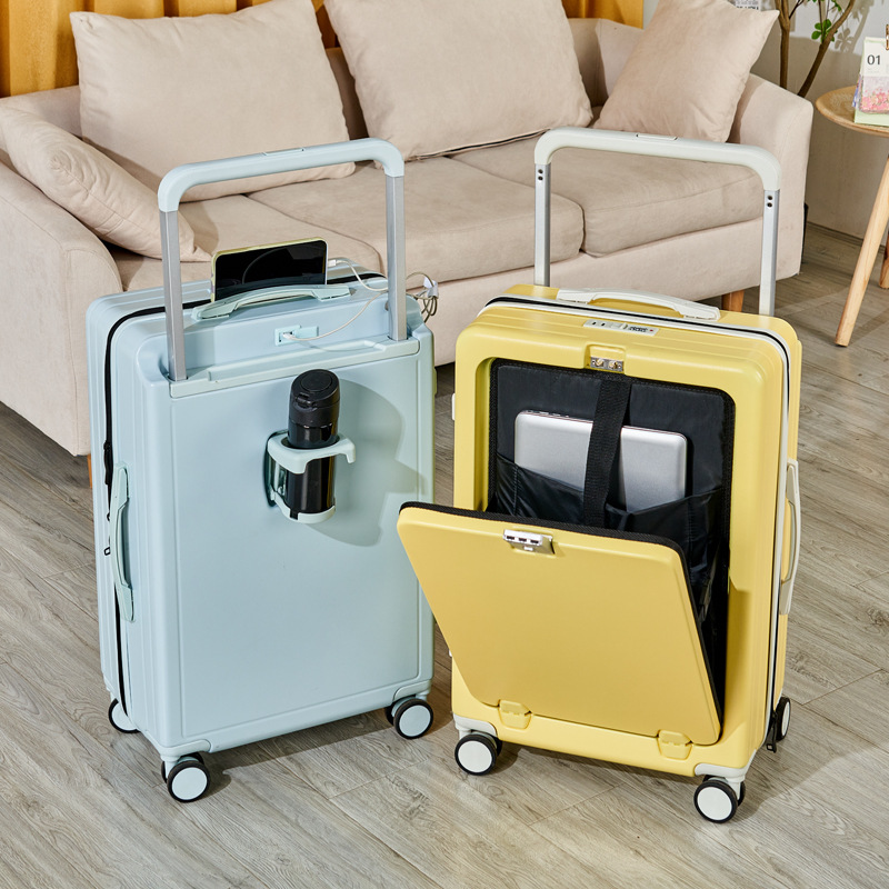 New luggage front opening multi-functional suitcase High appearance horizontal pull bar box Female silent universal boarding box male