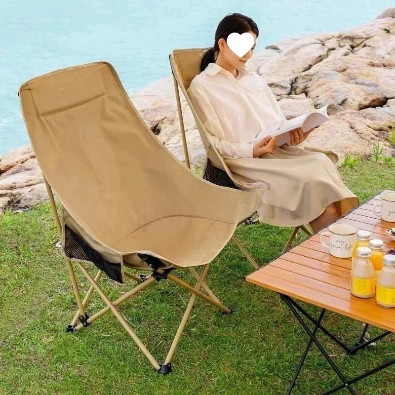 Outdoor High-Back Moon Chair with Large Load-Bearing Capacity, Director's Sketching Fishing Stool, Travel Camping Portable Folding Beach Chair with Free Shipping