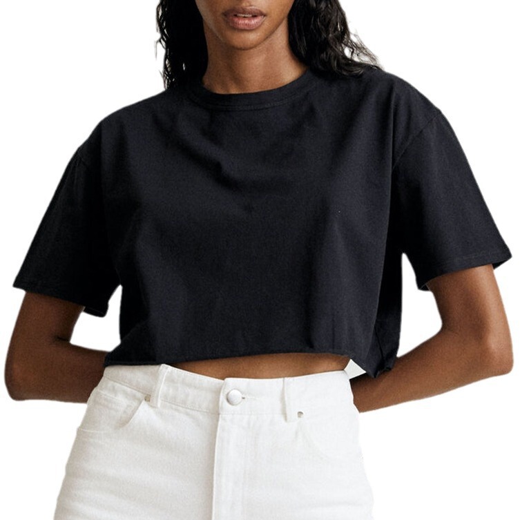 Cross-border foreign trade Europe and the United States sexy hot girl short sleeve T-shirt 2024 summer solid color short round neck sports top Cross-border foreign trade Europe and the United States sexy hot girl short sleeve T-shirt 2024 summer solid color short round neck sports top