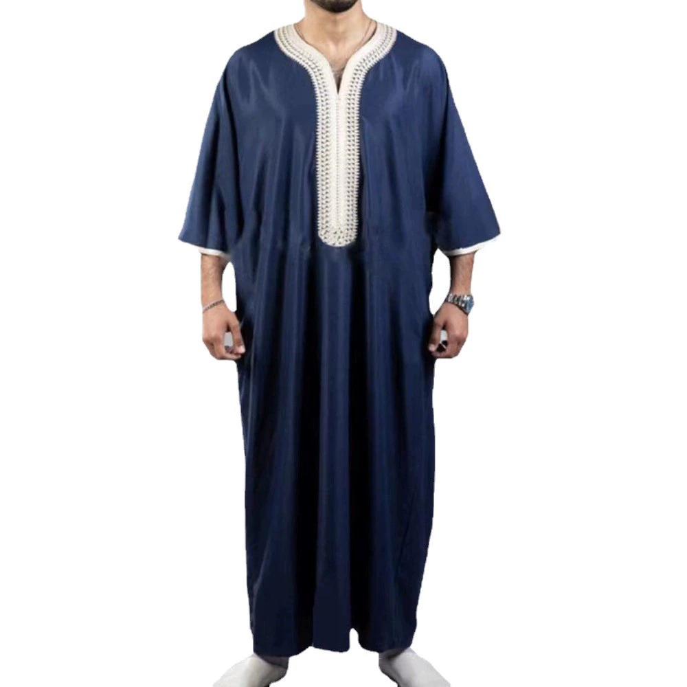  robe Arabic 2023 нового образца с рукавом 3/4 - вышивка цветов, скрытая циановая мужская мусульманская мантия быстрая продажа