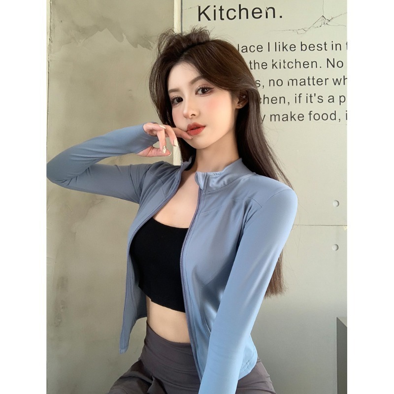 lulu verano chaqueta de yoga protector solar para mujeres agarradas rápidamente secas de cuello vertical chaqueta de manga larga ropa de entrenamiento roja en línea