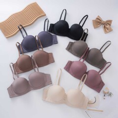 クロスボーダー半カップ光沢ブラジャー、無地、小胸用、プッシュアップ、ワイヤー入り、垂れ防止、調整可能、通気性