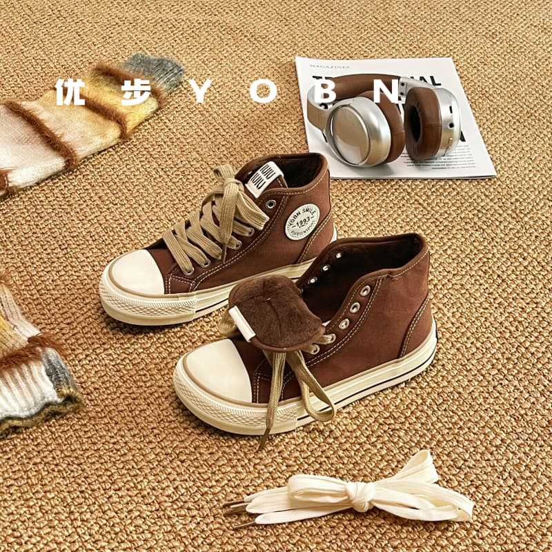 复古厚底高帮帆布鞋女2025新款秋冬百搭增高学生休闲加厚板鞋加棉