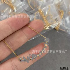 新款T家微笑项链厚镀18K金光面2边钻满钻笑脸颈链精工锁骨链饰品