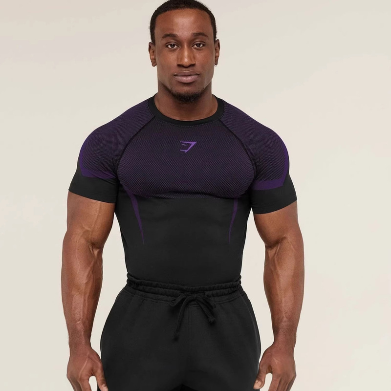 Gymshark/Onyx5 Men's T-Shirt Sports Fitness Quick-Drying Breathable Elastic Round Neck Short-Sleeved Tight Training Clothing
