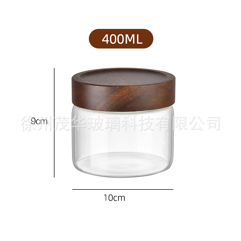 botella de embalaje de cáscara de naranja de gran capacidad alta borosilicato tanque de almacenamiento de vidrio sellado granos gruesos frutas secas jarro de té tapa de madera acacia
