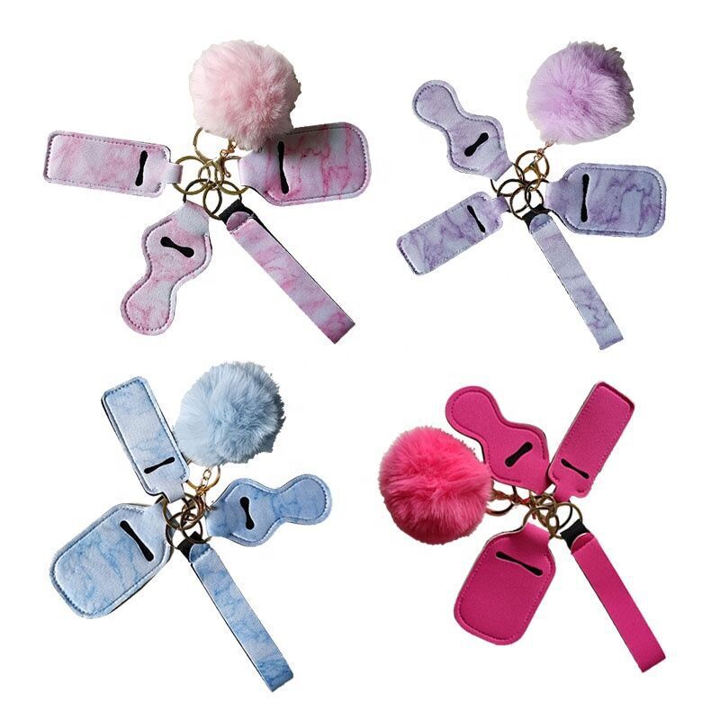 Amazon Hot Diving Material Keychain Combination Set Plush Ball Wrist Strap Women's Shoulder Bag Pendant