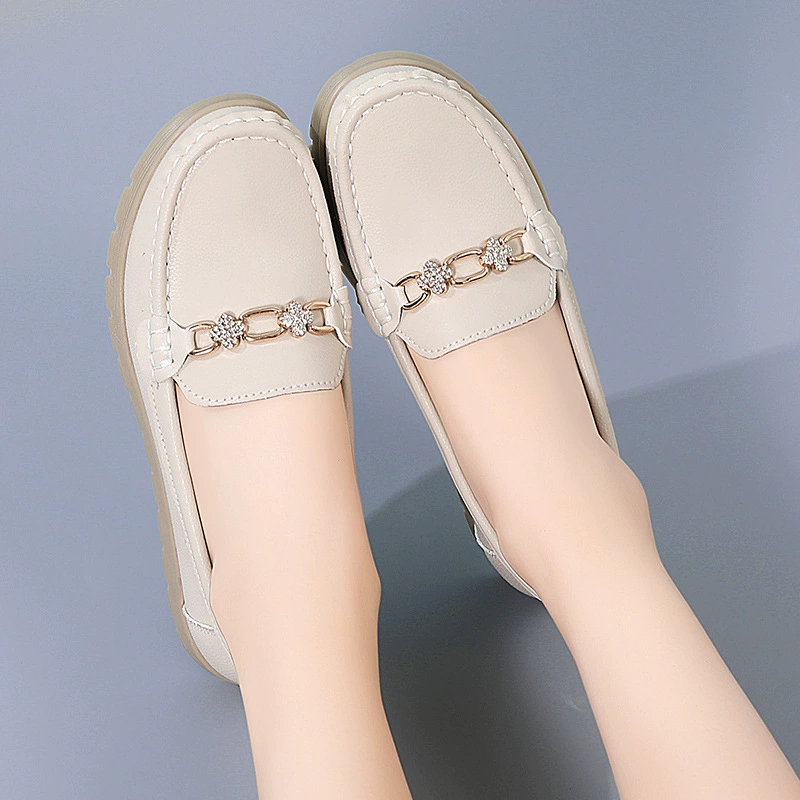Износостойкие mother's loafers из натуральной кожи с мягкой подошвой - серый/молочный/черный/априкосовый
