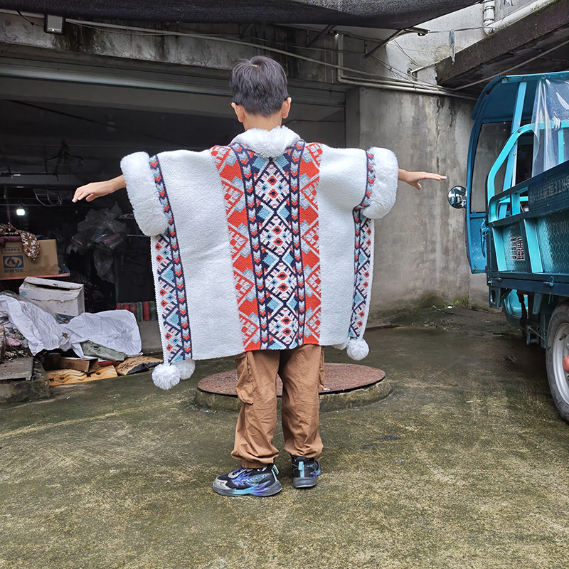 新款儿童款毛领波西米亚披肩民族风流苏复古游玩外搭斗篷外套披风