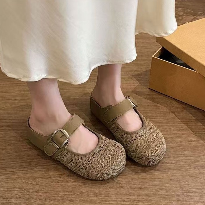 2026 verano nuevas sandalias agujeradas un pedazo de zapatillas frescas Bocken con una base gruesa aumentando la altura de la cabeza de la mitad de zapatillas para mujeres image 4