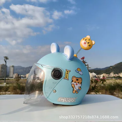 Motosiklet kaskı (dəbilqə) | Car Helmet Motorcycle Half Helmet - blue-tiger-high-definition-long-mirror-blue-and-white-bear-ears-tigger-suitable-for-small-helmets-aged-1-5-years-old