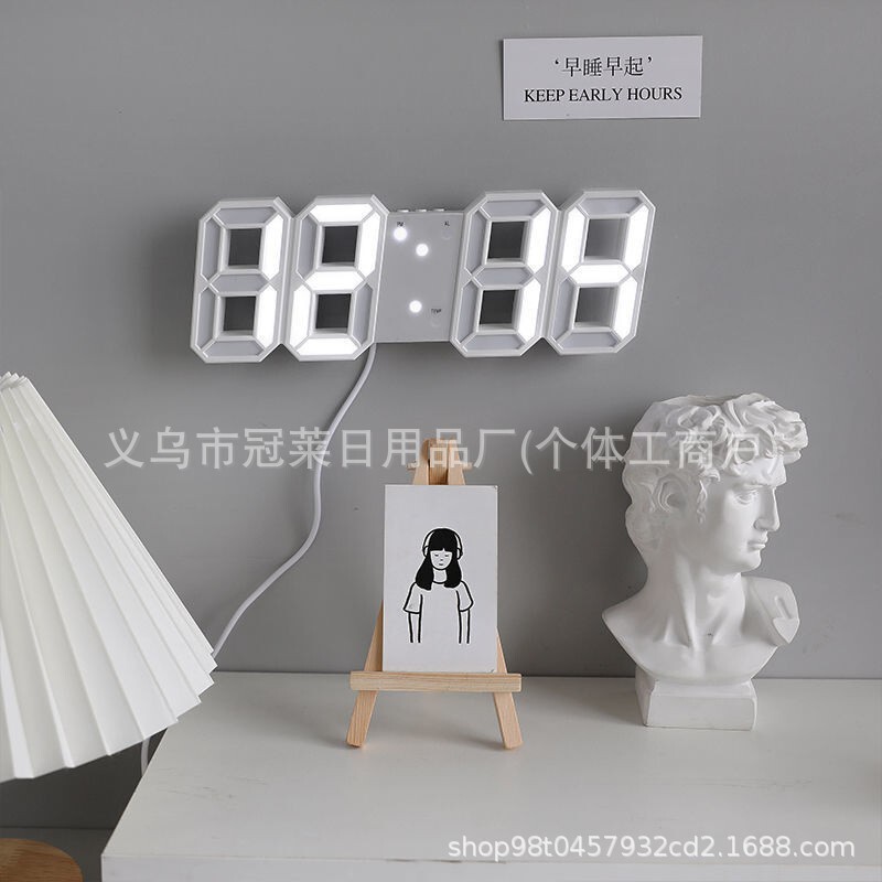 人気のスマート 3D デジタル時計目覚まし時計デジタル壁時計 LED 電子ギフト目覚まし時計大型時計温度時計|undefined
