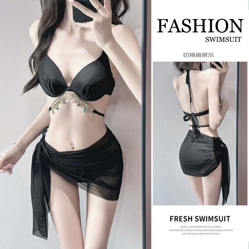 Новый однотонный женский купальник из трех частей, высококачественное бикини с открытой спиной, сексуальный купальник с эффектом пуш-ап для похудения, купальник для отдыха на море