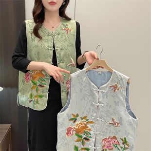 2025 Spring and Summer Peony Embroidered Vest plus size Women's New Chinese Fat Sister 200 Jin Vest Cardigan Vest 5217