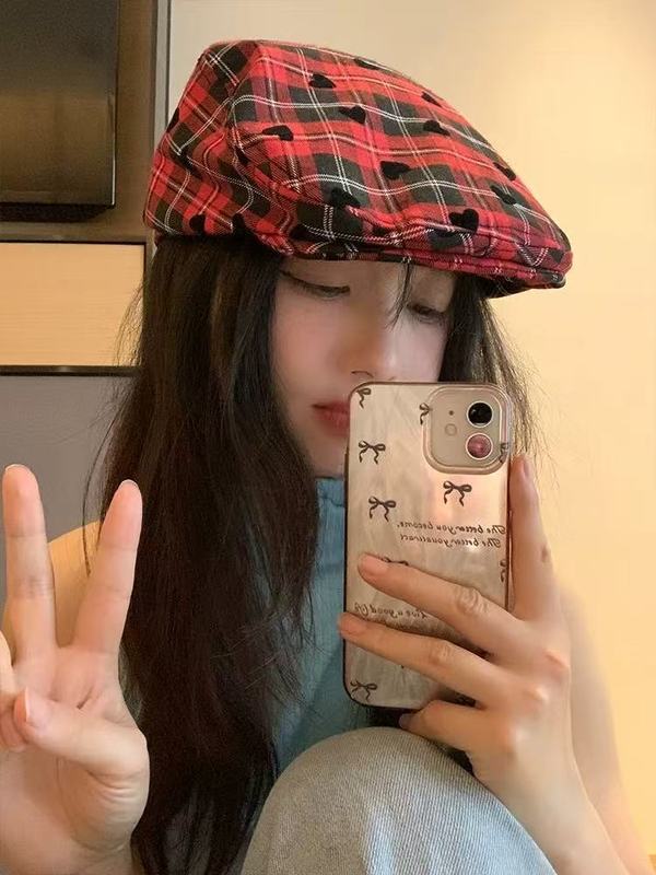 日系简约前进帽子女纯色复古英伦风贝雷帽女纯棉光板文艺百贝雷帽|undefined