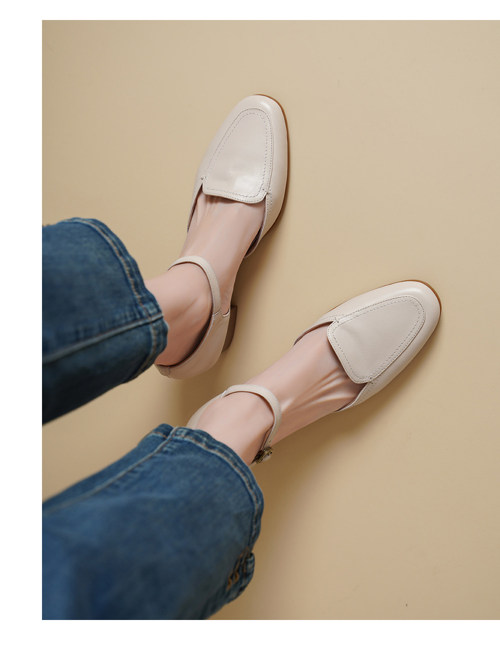 Giày sandal cao gót nữ quai ngang mũi vuông gót 5 cm kiểu Mary Jane — đen chi tiết 6