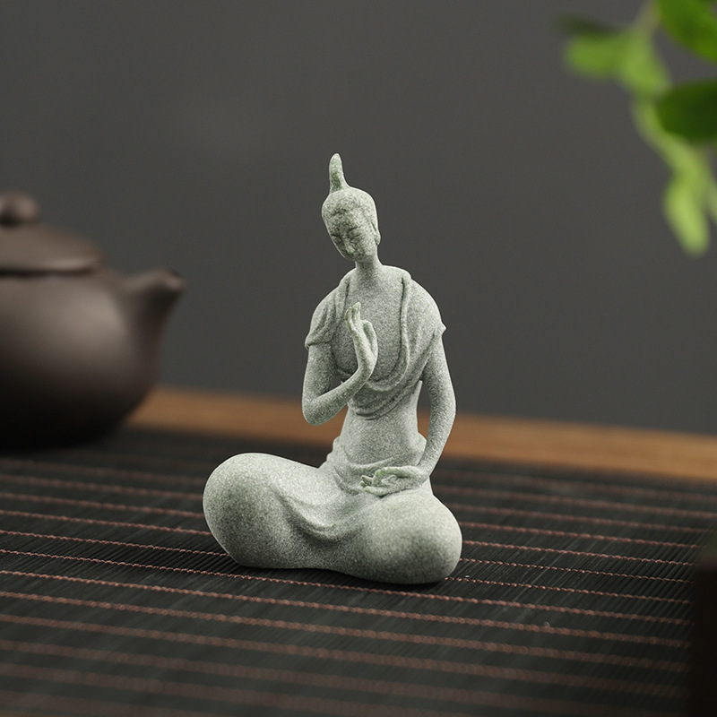 僮烨青砂石禅意北魏佛像小摆件中式茶宠盆景微景观石雕鱼缸装饰品