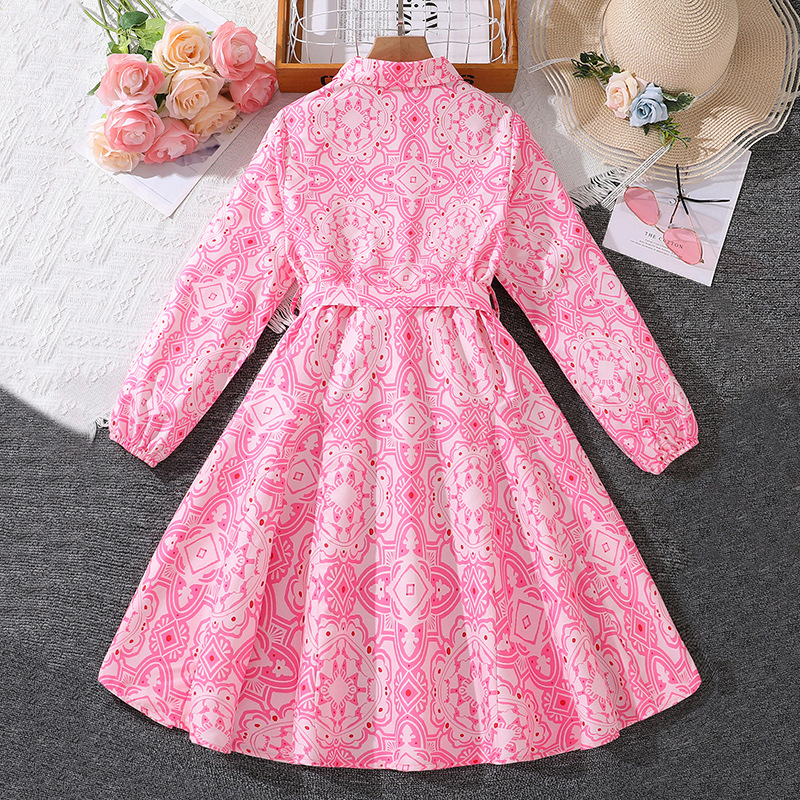 2024 Herbst Neues Produkt Heißer Verkauf Bedrucktes Langarmkleid für Mädchen_voghion.com