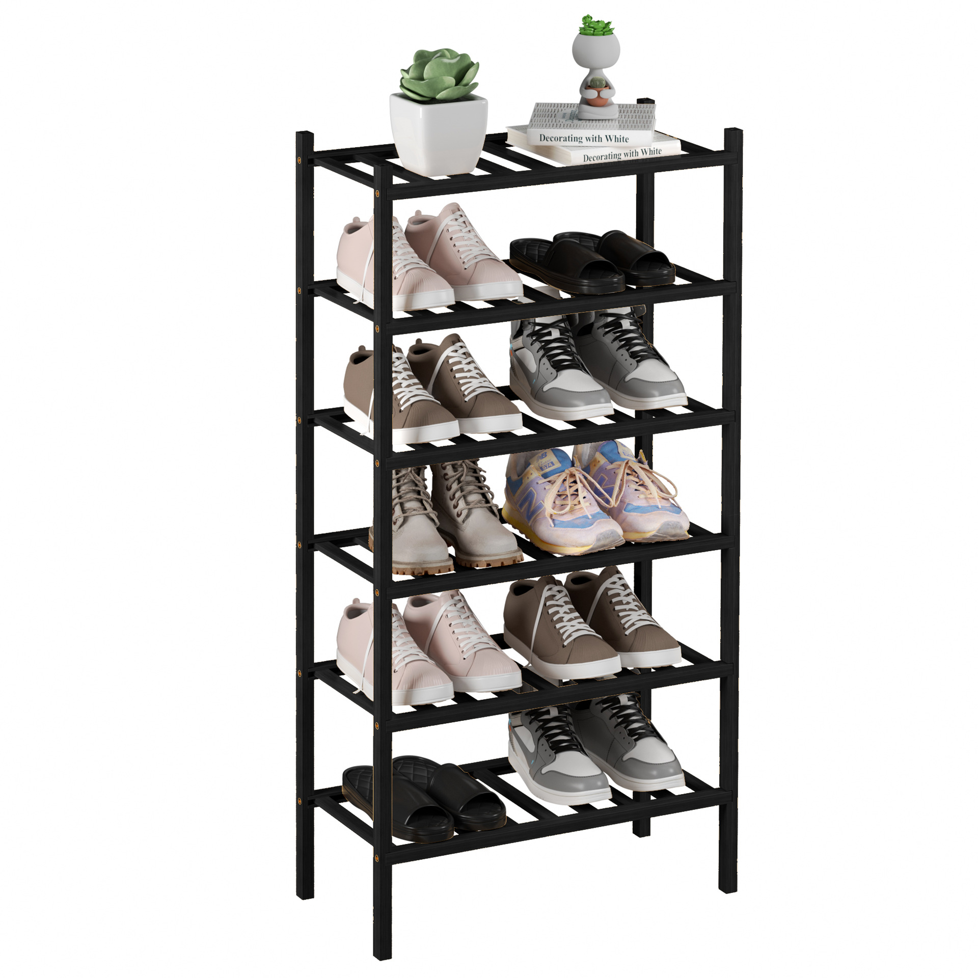 Zapatero plegable de bambú apilable, estante de almacenamiento multicapa para el hogar, ahorrador de espacio, éxito de ventas transfronterizo.
