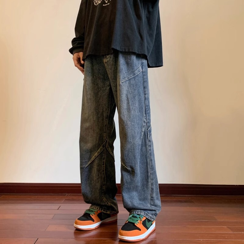 工装牛仔裤男直筒宽松阔腿美式高街vibe裤子潮牌痞帅复古休闲长裤|undefined