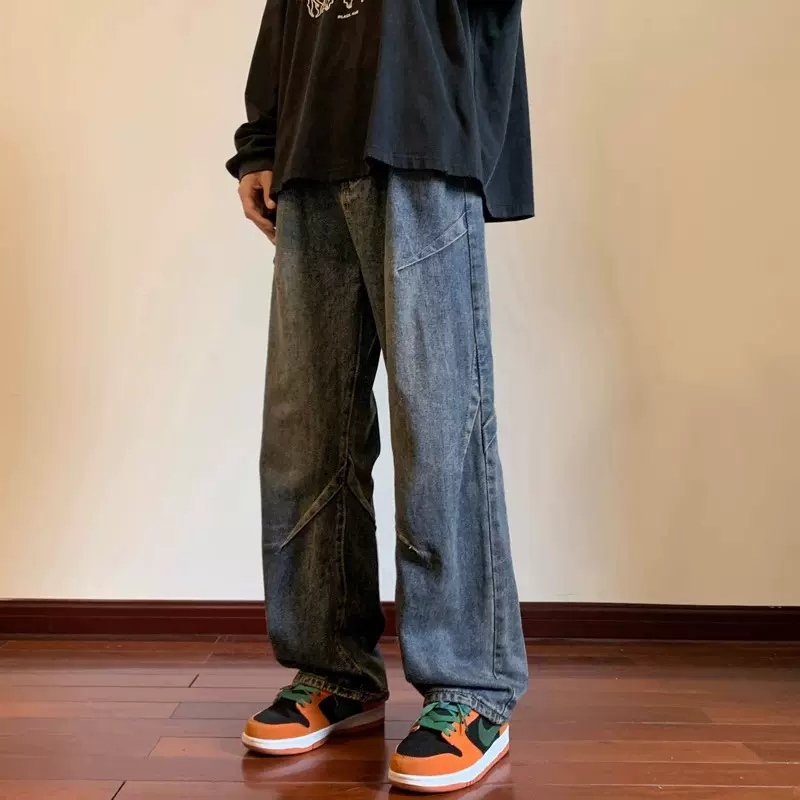 工装牛仔裤男直筒宽松阔腿美式高街vibe裤子潮牌痞帅复古休闲长裤
