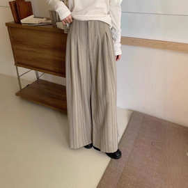 实拍 条纹西装裤女2025秋季新款高腰宽松显瘦通勤阔腿休闲裤长裤