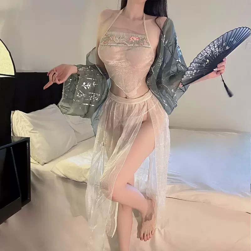 霂恋刺绣古风汉服网纱透视纯欲情趣内衣制服诱惑敦煌舞女肚兜套装