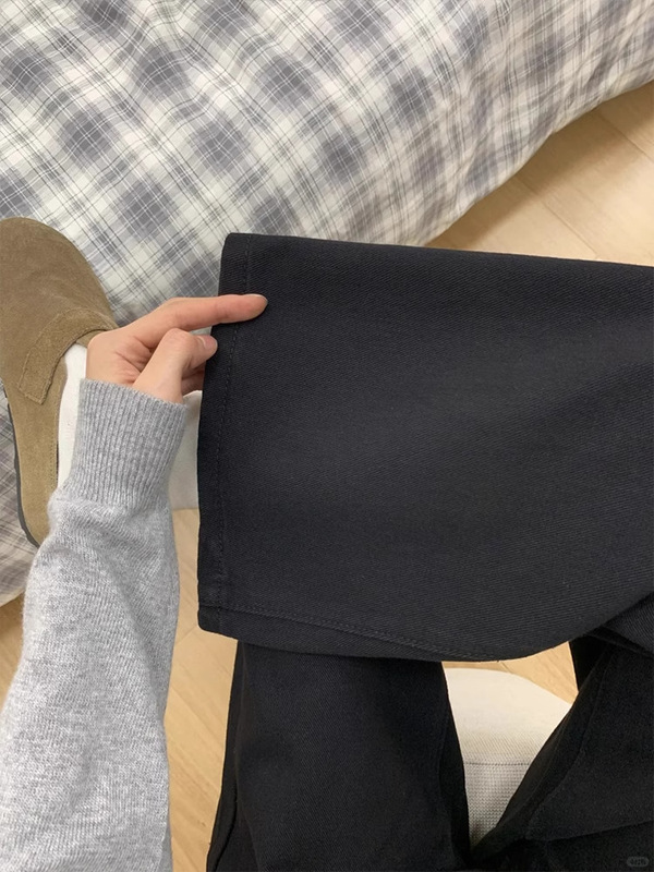 阔腿A版牛仔裤女大码黑色宽松不贴腿喇叭裤高腰显瘦梨形身材裤子|undefined